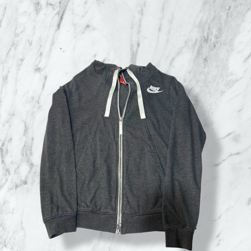 Nike Charcoal Zip-Up Hoodie with White Accents